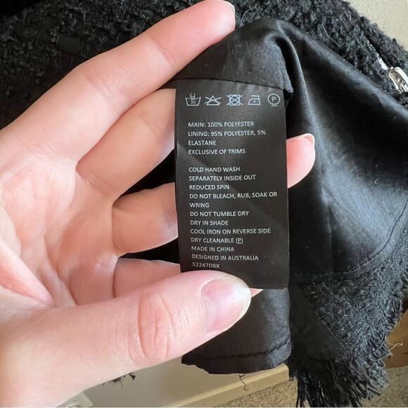 ✨ Bardot Boucle Tweed Zip Front Frayed Hem Dress Medium 8 Black - Picture 8 of 11